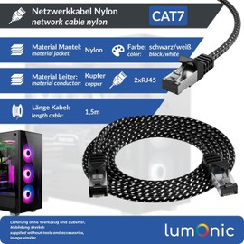 Lumonic CAT7 Patchkabel S/FTP 1,5m | RJ45 | Schwarz Weiß Premium Nylon Optik | Ethernet LAN | Netzwerkkabel