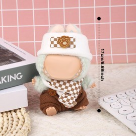 Gosknor Doll Clothing Set, Cute Hat Scarf and Overalls Plush Toy Outfit Accessories for 15cm 17cm Doll (Style 1)