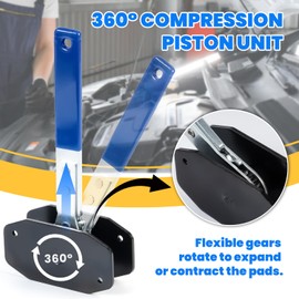 OAMCE Brake Caliper Compression Tools,Universal Brake Caliper Press Tool Kit,360° Ratchet Piston Compressors with Hooks and Steel Plates for Single/Twin/Quad Piston Disc Brake Repair (Blue)