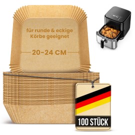 Smart-Planet Baking Paper for Hot Air Fryer, Pack of 100, 20-24 cm, 4.7-7.5 L, Airfryer, Disposable Bowls, Paper, Non-Stick Oil, Waterproof, Food-Safe and Temperature-Resistant