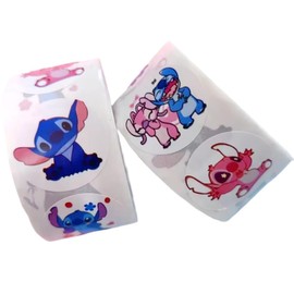 Rollo 500 pcs etiquetas, calcamonías, pegatinas, stickers Stich 2.5 cms (1 pulgada), 8 Diseños de Etiquetas Adhesivas para Niños, Decoración, Fiestas, etc.