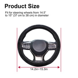 Amiss Car Rhinestones Steering Wheel Cover with Elastic Stretch, Breathable Anti-Slip Steering Wheel Protector, Girl Sparkly Diamond Gifts, Bling Cute Car Interior Accessories for Women-Black