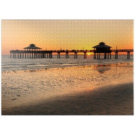 Sunset at The Pier in Fort Myers Beach On The Gulf Coast, Florida, USA - Premium 1000 Piece Jigsaw Puzzle for Adults