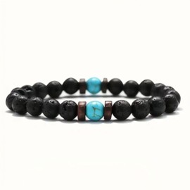 Textiles 4 Home Natural Black Lava Rock Beaded Bracelet Lava stone, Wood and Chakra stone, Surfer Boho Style Fashion Jewellery for Men Women Turquoise