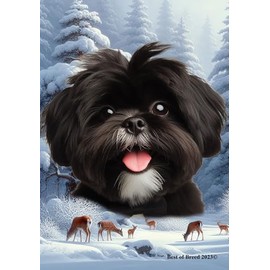 Shih Tzu Black/White - Best of Breed Winter Wonderland Garden Flag