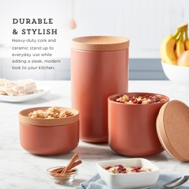 Kamenstein Ceramic and Cork Lid Stackable Canisters, Natural Cork and Terra Cotta Ceramic, Set of 3, 1/2 qt, 1 qt, 2 qt