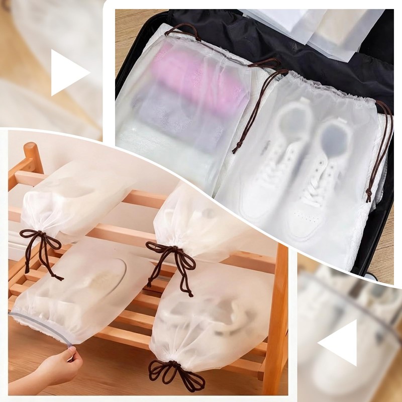 8 Pack Waterproof Travel Drawstring Shoe Bags, Transparent Portable Shoe