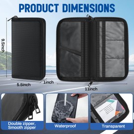 Affrolling Fireproof Car Registration and Insurance Holder Waterproof Car Accessories Glove Box Organizer with Flexible Secure Zippered Case for Women Men Teen Secure Storage for Home, Office, Travel