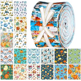 Hosuly 40 Pcs Fall Fabric Patchwork Roll Autumn Blue Quilting Roll Fabric Thanksgiving Fabric Quilting Strips 2.55 Inch Precut Patchwork Roll for Harvest Sewing DIY Craft Home Party Decor