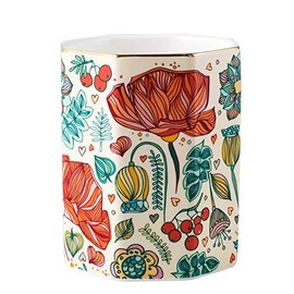 YOSCO Ceramic Pen Holder for Desk Cute Stand Pencil Cup Pot Desk Organizer for Kids Makeup Brush Holder for Women (Flower)