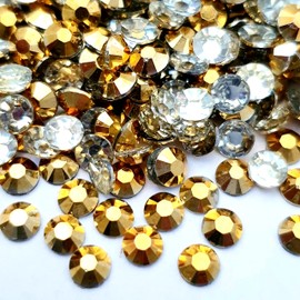 MajorCrafts 2000pcs 4mm ss16 Jelly AB Flat Back Round 14 Facets Resin Rhinestones Arts and Crafts Embellishment Gems (Metallic Gold C57)