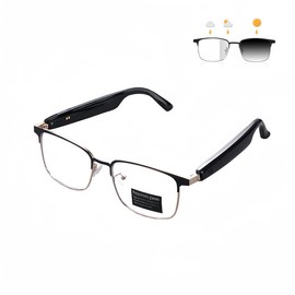 Bluetooth audio smart glasses, equipped with photochromic lenses, darkening and anti-polarizing in sunlight, metal frame, with surround sound and microphone, stylish design, suitable for both men and women Pouch Uv Christmas gift - Color: White frame