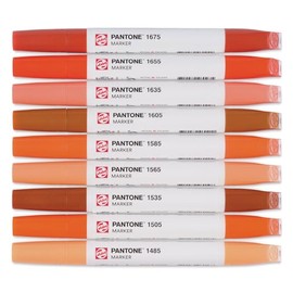 Talens | Pantone Marker 9er Set Warm Red | Dual-Tip-Stift mit Pinselspitze und Keilspitze | Wasserbasierte, pigmentierte Tinte in Pantone-Farben
