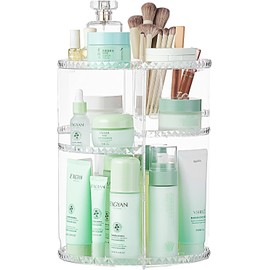 SUNFICON Rotating Makeup Organiser Acrylic 360 Rotation Cosmetic Storage Holder Makeup Turntable Spin Display Stand Bathroom Bedroom Countertop Vanity Dressing Table Gift Girl Lady Women