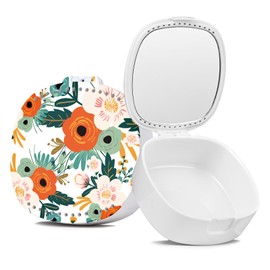 TIHYWR Retainer Case, Denture Case Night Guard Mouth Guard With Mirror and Ventilation Holes,Orange Flower