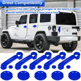 E-cowlboy Door Handle Cover Inserts+Tailgate Handle Cover+Recess Guard for 2007-2018 Jeep Wrangler JK JKU Sports Sahara Freedom Rubicon Unlimited Exterior Accessories (Blue 15PCS)