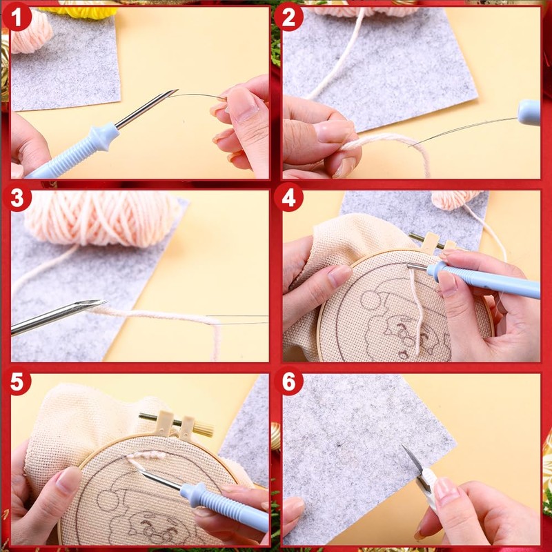 XIMISHOP 8PCS Christmas Punch Needle Coasters Kit，Easy Punch Needle Starter