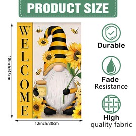 DMERBYL Welcome Garden Flag Vertical Double Sided Sunflower Welcome Floral Bee Burlap Flag All Season Outdoor Decoration For Yard Home 12 x 18 Inch (ONLY FLAG)