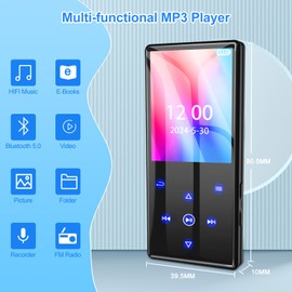 Gueray 128GB MP3 Player with Bluetooth 5.0 Portable MP3 Player Digital Music Player with HiFi Sound Built-in FM Radio Speaker Support Voice Recorder TF Card