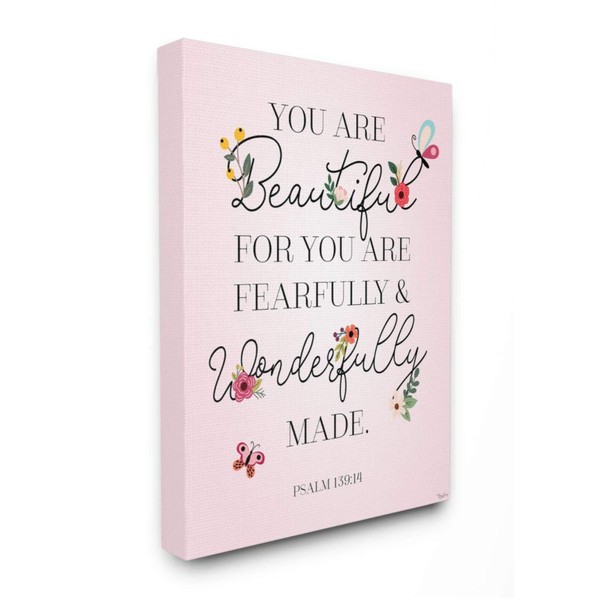 Stupell Industries Wonderfully Made Faith Based Psalm Floral Pink Canvas