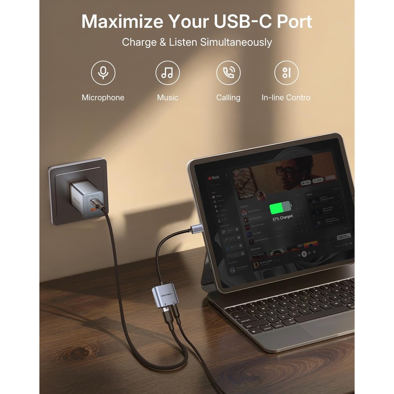 VENTION USB-C to 3.5mm Audio Adapter with PD 60W Fast