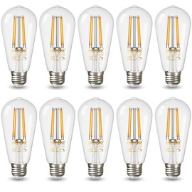 DiCUNO ST58 Edison Bulbs 60W, Warm White 2700K, Dimmable, 6W LED Edison Bulb, High CRI of 92, Vintage ST58 LED Filament Light for Decoration, 800lm, E26 Base, Clear Glass, Pack of 10