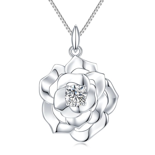 ZDaoBen Rose Necklace Pendant for Women Sterling Silver Rose Flower