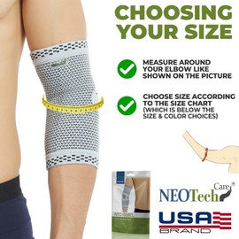 NeoTech Care Elbow Support Brace - Breathable - Men, Women, Right or Left (Gray, Size XS, 1 Pair)