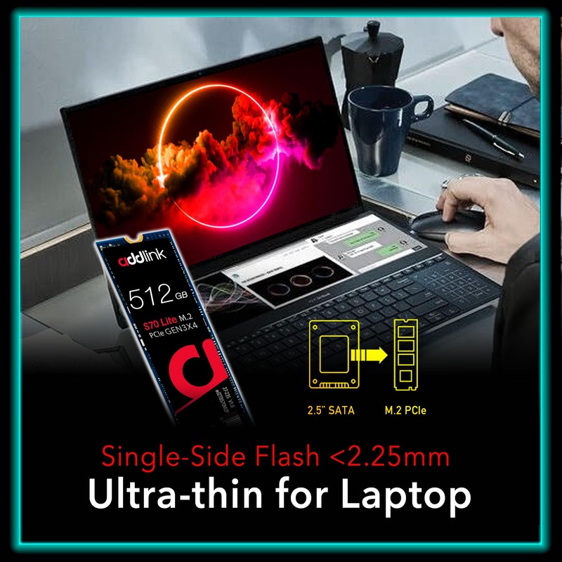 Addlink S70 Lite 512GB Ultra Durability Gaming SSD Maximum Speed