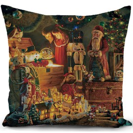 HUASHUZI Christmas Cushion Covers Xmas Christmas Decorations Throw Pillow Cover Brown Santa Claus Set of 4 Christmas Decor for Party Family Home Sofa Livingroom 18x18 Inch 45x45cm