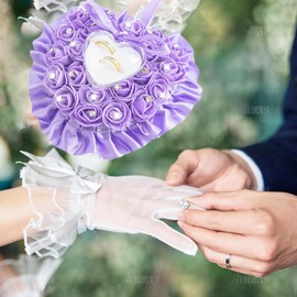 AUEAR, Purple Wedding Ring Pillow Heart Shape Box Lace Crystal Ribbon Holder for Ceremony Supplies