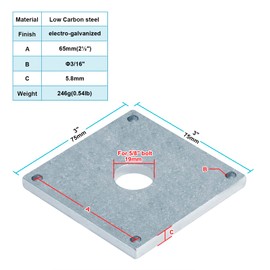 4 PCS 3" Concrete Insert Plate for Anchor Bolt, Galvanized Steel Baseplate Weldable Square Washer for 4 x 4 Post Structure Support, Fit Rod Dia. 5/8"