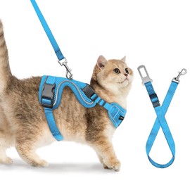 Cat Harness, Cat Car Harness and Leash for Walking, Escape Proof Soft Adjustable Vest Harnesses for Cats, Easy Control Breathable Reflective Strips Harness, Kitten Harness and Leash Set, Blue, M