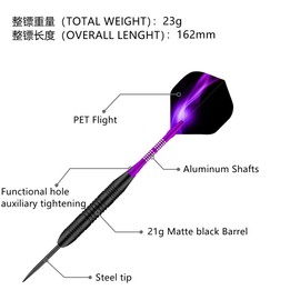 Darts Set 23g,Steel Tip 3 Pack Professional Dart with Aluminum Shafts(+3 More Spare Shafts) and 2 Style Flights And Darts Case