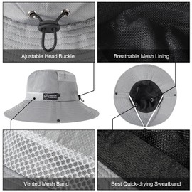 AYPOW Sonnenhut Herren Damen Outdoor, Fischerhut mit Breite Krempe UV Schutz Faltbar Safari Hut, Wanderhut Angelhut mit Verstellbar Kinnband Buschhut Boonie Hat Winddicht Leicht und Atmungsaktiv