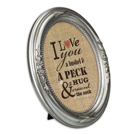 Cottage Garden I Love You A Bushel & A Peck Brushed Silver Floral 5 x 7 Oval Table and Wall Photo Frame