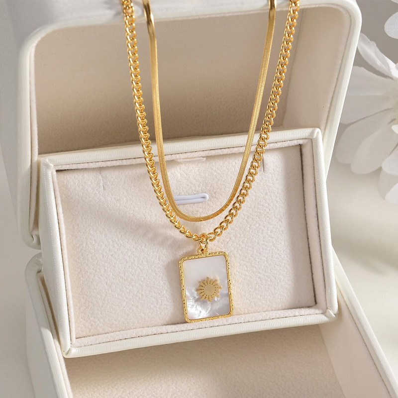 XYWstore Women's Stainless Steel Gold Plated Pendant Necklace, Geometric Square