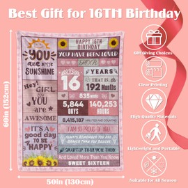 Xinvery 16th Birthday Blanket for Teen Girl, 50"X60" Decor Gift Throw