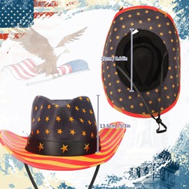 Jeere 3 Pcs American Flag Cowboy Hat with Bandana and Glasses Outdoor USA Hats with Strap Western Party Memorial Day(Vintage)