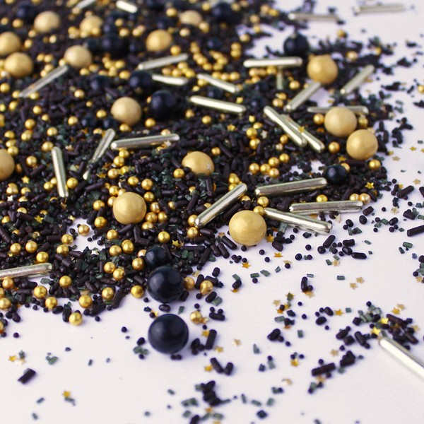 Black Gold Dessert Sprinkles Mix | Graduation | New Year’s | Christmas | Glam Sprinkles, 2OZ (sample size)