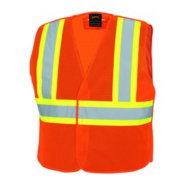 Pioneer High Visibility Mesh Tear-Away Safety Vest with Adjustable Front, Reflective Tape, Orange, Unisex, S/M, V1030550U-S/M