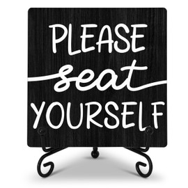 Farmhouse Bathroom Decor, Please Seat Yourself Sign, Funny Home Decor, Bathroom Shelf Toilet Restroom Home Tabletop Desk Decor, Cubicle Accessories, 5x5 Inches-A07