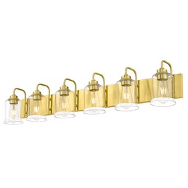 zeyu 44 Inch Brushed Gold Bathroom Light Fixtures, Vintage Bathroom Wall Light, 6-Light Bathroom Wall Light with Clear Glass Shade, ZSL72B-6W BG