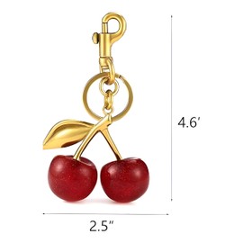 Fonyiunce Kirsch Bag Charm, Versatile Key Ring, Purse Pendant, Lucky Charm, Cherry Bag Charm Metal Keyring for Purses, Bags, Handbags, Wallets, Gold and dark red