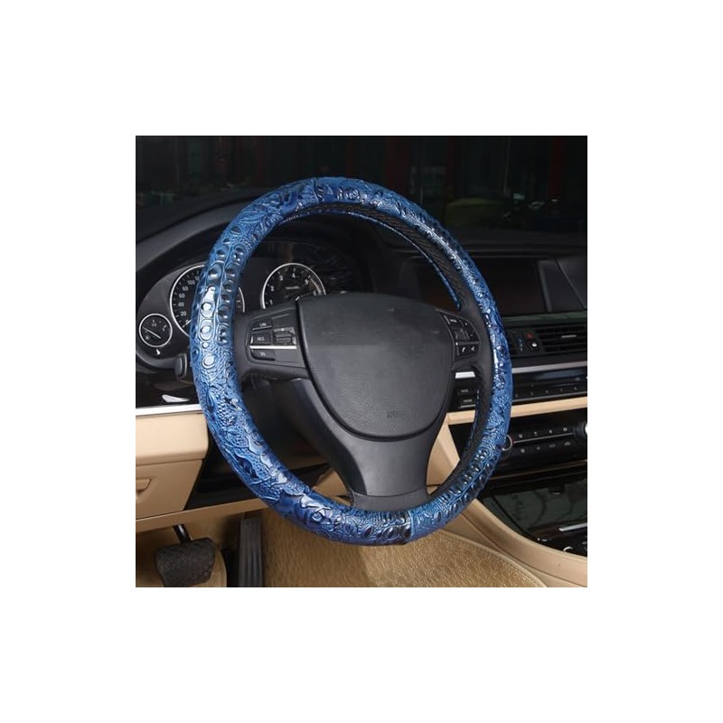 Follicomfy Blue Crocodile Skin Car Steering Wheel Cover, Faux Leather,
