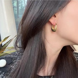 FASHGOOD 925 Sterling Silver Chunky Hoop Earrings for Women,14K Gold Plated Hoop Earrings,Hypoallergenic Chunky Huggie Earrings for Women Gold