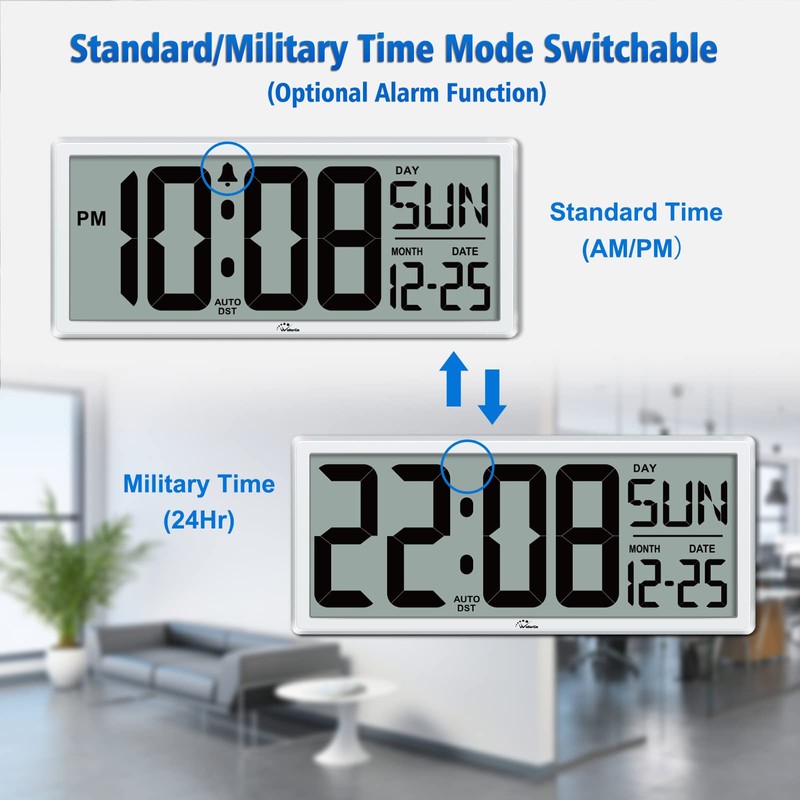 WallarGe 14.5'' Large Digital Wall Clock Battery Operated with Jumbo