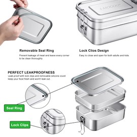 I-MOGOO Bento-Boxen aus hochwertigem Edelstahl, 2000 ml, BPA-frei und ohne Kunststoff, Lunchbox für Männer, Frauen, Jungen, Mädchen, Kinder, Mittagessen für Kleinkinder