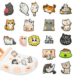 ZoeWei Shoe Charms, 18 Pieces Cartoon Cat Shoe Pin DIY Shoe Pin Removable Shoe Jewellery Shoe Pendant for Girls Children Children's Parties Gift, Polyvinyl Chloride, No Gemstone