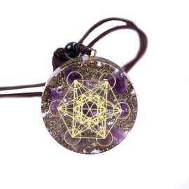 TAMHOPE Merkaba Metatron Cube Om Orgonite Pendant Necklace, Cosmic Energy Chakra Healing Gift for Women and Men, Resin